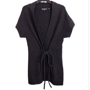 Vince Dark Grey Textured Sweater With Tie Cashmere Blend Size XS